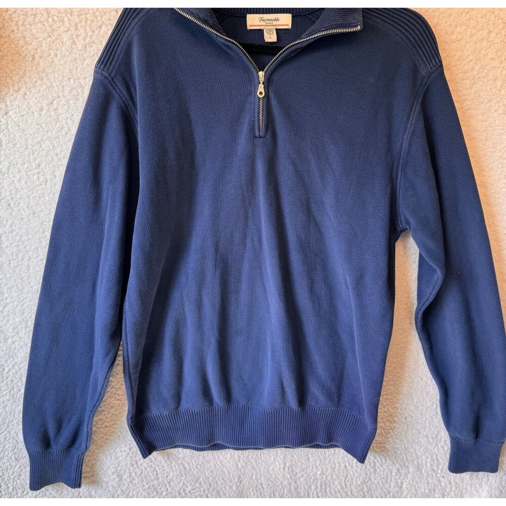 Faconnable 1/4 Zip Golf Casual Cotton‎ Sweater Mens Size L Navy Blue Preppy
